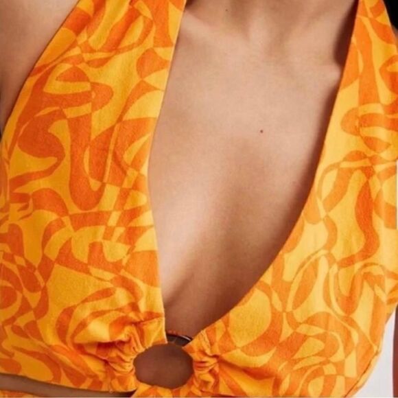 New Free People Kira Jumpsuit Yellow/orange 
 Wide Leg Retro size S NWOT - Picture 5 of 8